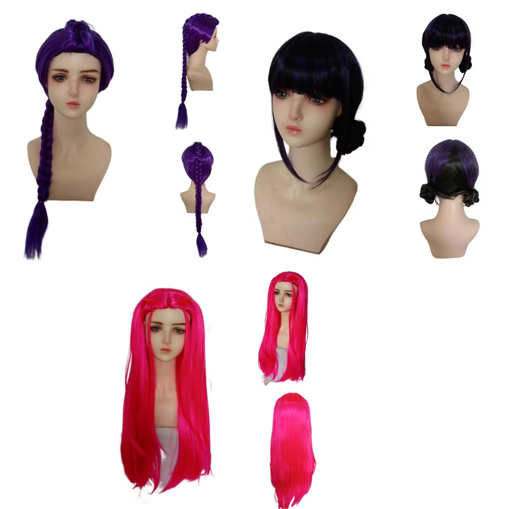 Anime Cosplay Girl With Black Hair - Аниме-парик с длинными фиолетовыми косами, накладной